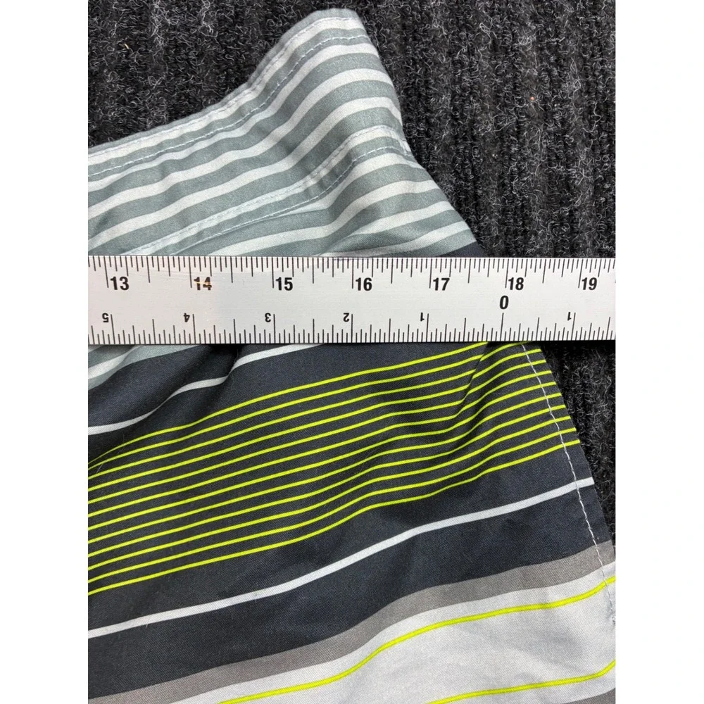 Mens Striped Board Shorts Grey Green Yellow Swim Trunks Beachwear